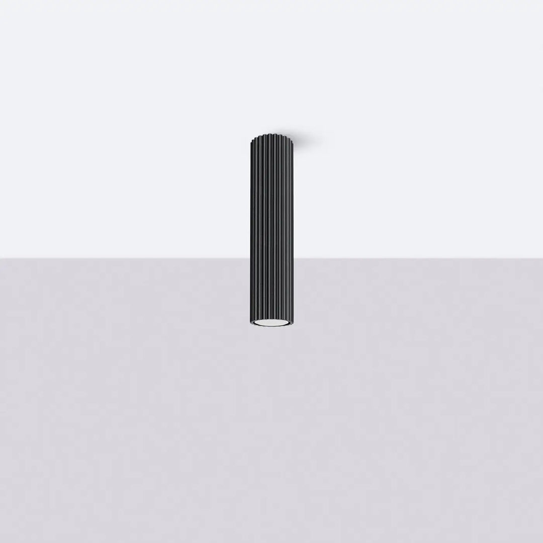 Plafonnier tube Karbon noir en aluminium cannelé, éteint