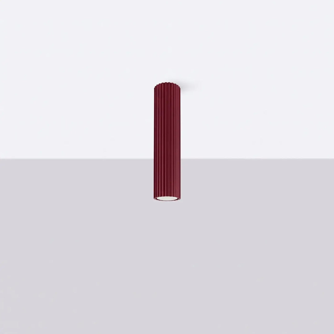 Plafonnier tube Karbon bordeaux en aluminium cannelé, éteint