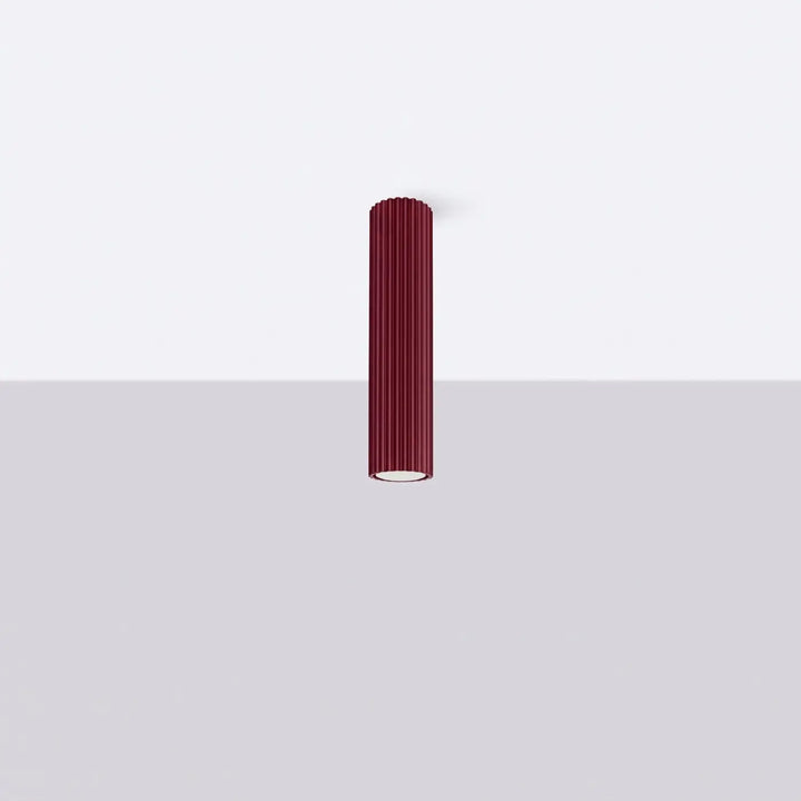 Plafonnier tube Karbon bordeaux en aluminium cannelé, éteint