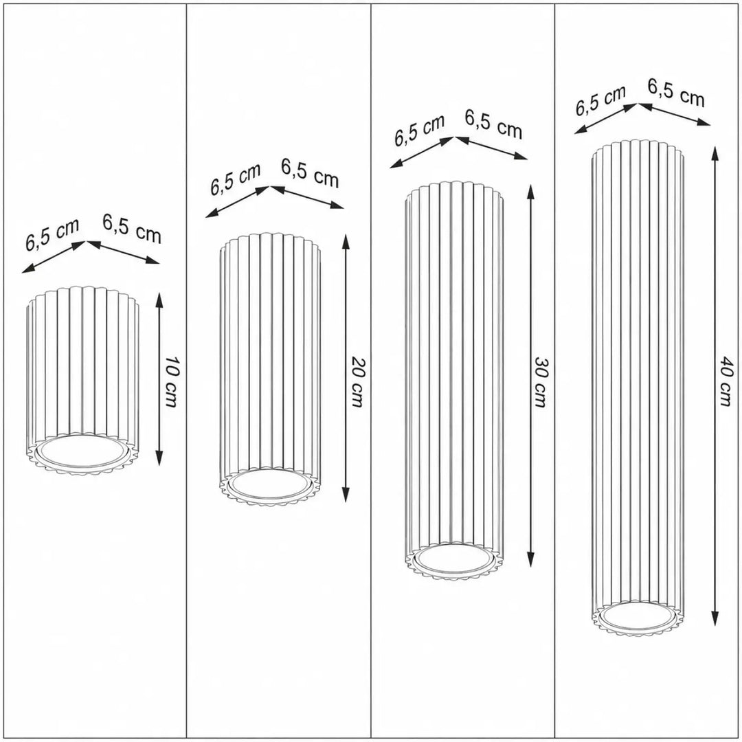 Set de quatre vases cylindriques flûtés avec bases festonnées en cinq hauteurs pour ampoule gu10 lumineux karbon tube