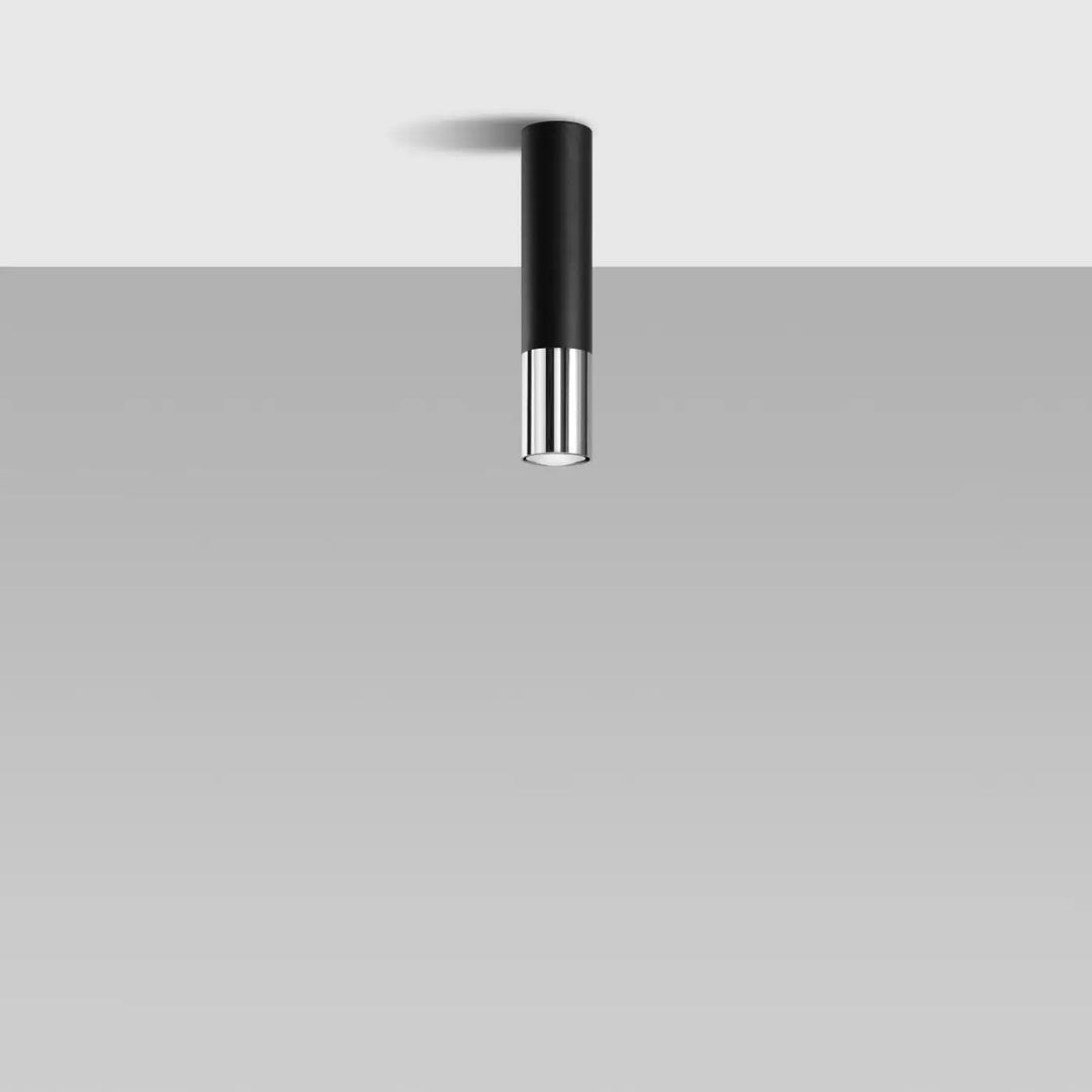 Luminaire Plafonnier noir/chromé éteinte, vue rapprochée