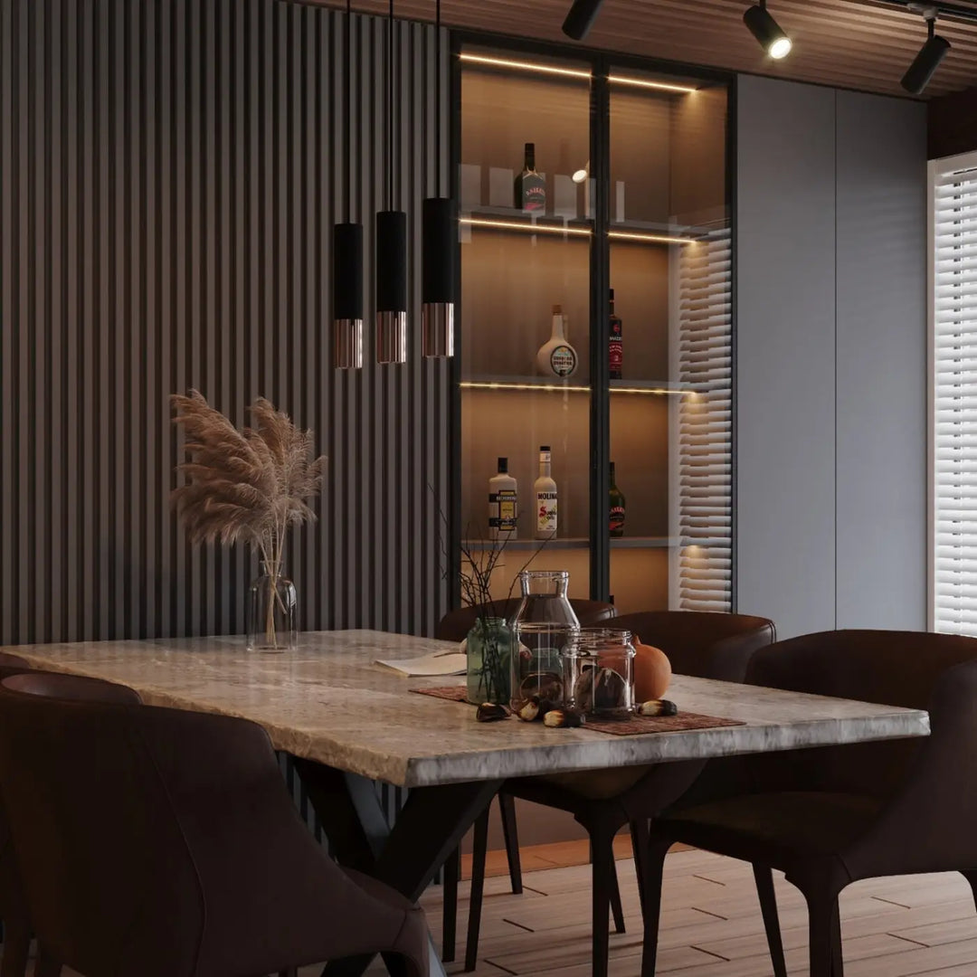 Luminaire Plafonnier noir/cuivre dans un intérieur contemporain