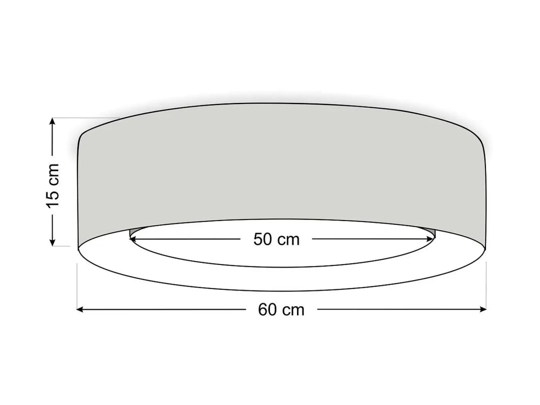 Luminaire plafonnier puro violet design rond minimaliste en cylindre gris clair avec dimensions précises 60x50x15 cm