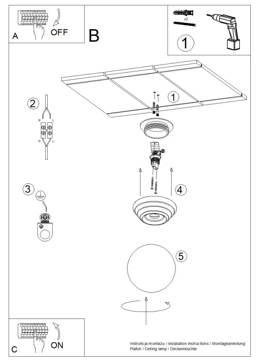 Diagramme de montage pour plafonnier zori vert ip44 avec matériel et composants pour une belle décoration aux qualités esthétiques