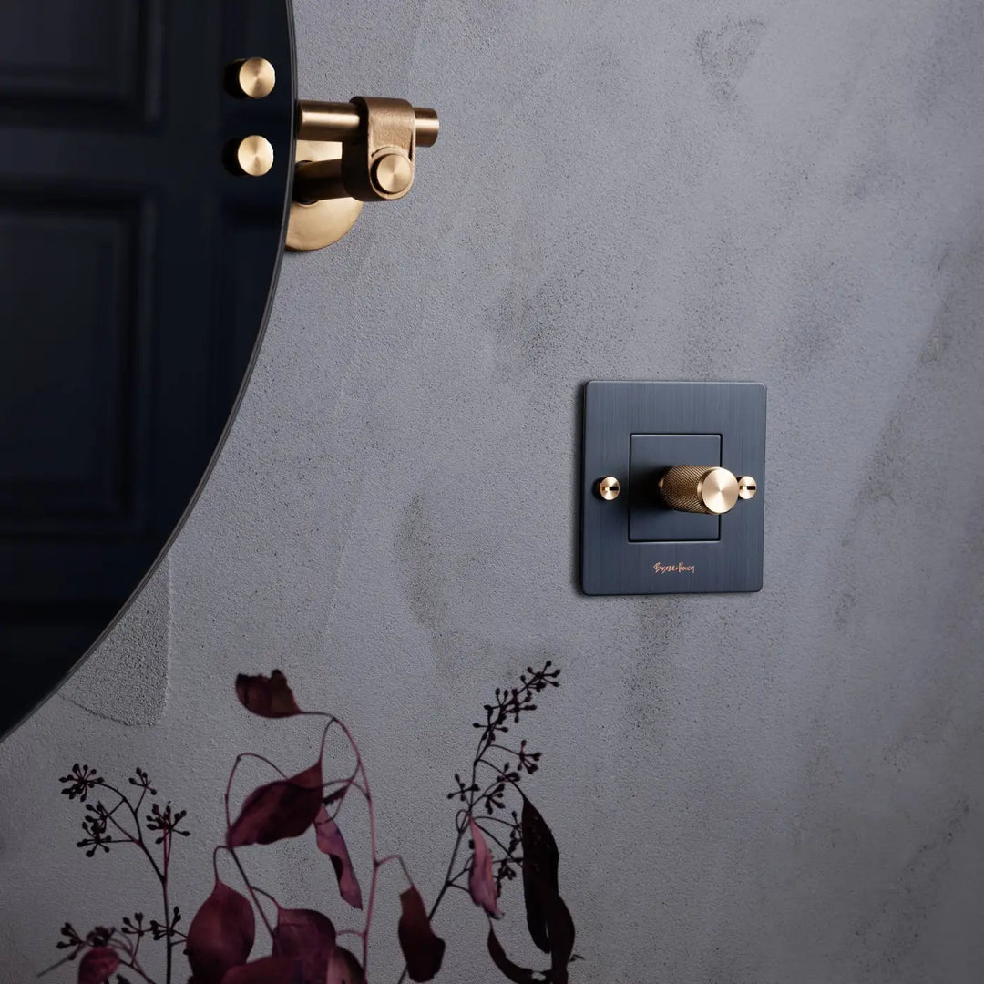 Plaque de finition Wall Plate 1 poste avec logo dans un intérieur #couleur_gris