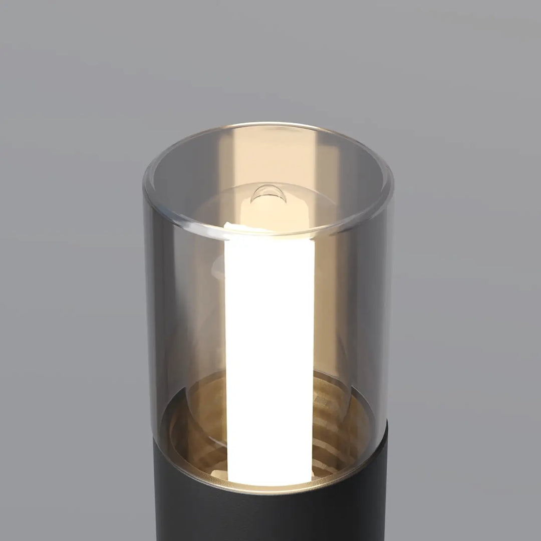 Borne extérieur glide potelet avec base en acier noir et cylindre fin en verre fumé pour potelet extérieur moderne