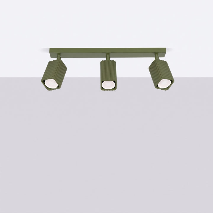 Plafonnier Rayo vert olive en rampe à spots orientables, éteint