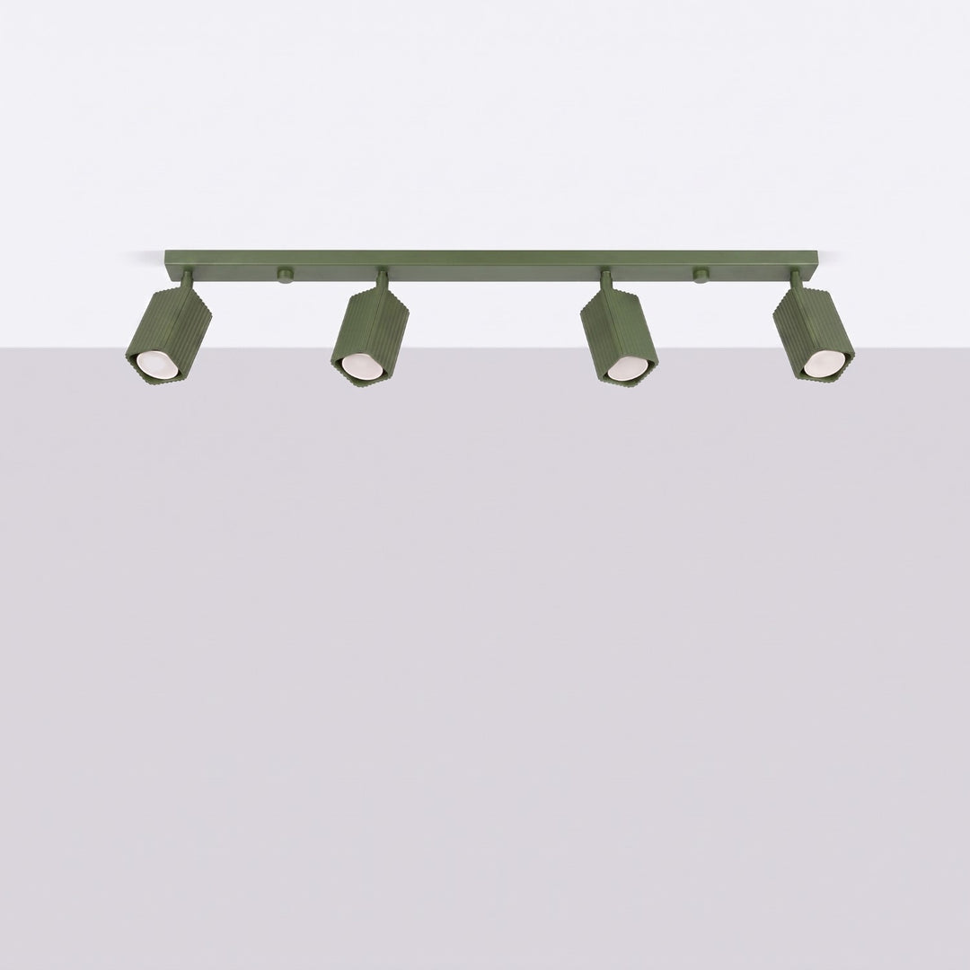 Plafonnier Rayo vert olive en rampe à spots orientables, éteint