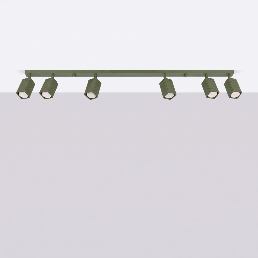 Plafonnier Rayo vert olive en rampe à spots orientables, éteint