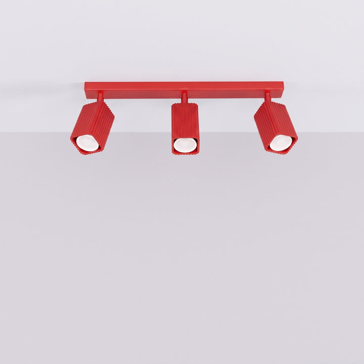 Plafonnier Rayo rouge en rampe à spots orientables, éteint