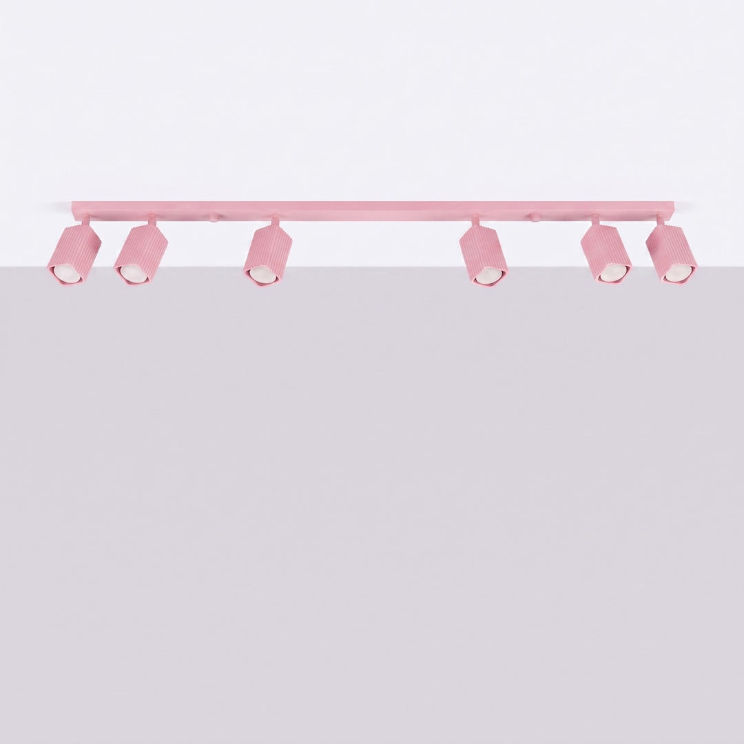Plafonnier Rayo rose en rampe à spots orientables, éteint