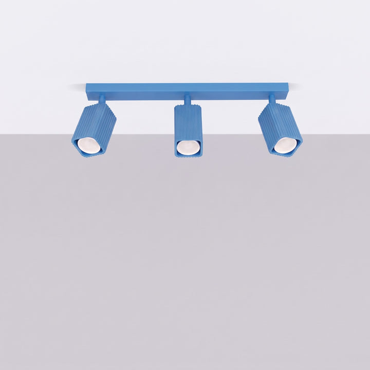 Plafonnier Rayo bleu azur en rampe à spots orientables, éteint