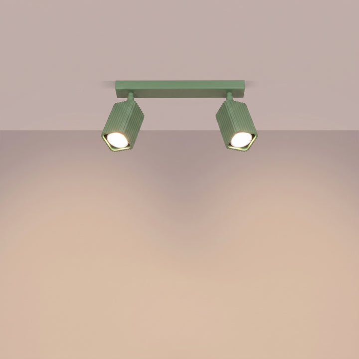 Plafonnier Rayo sauge en rampe à spots orientables, allumé