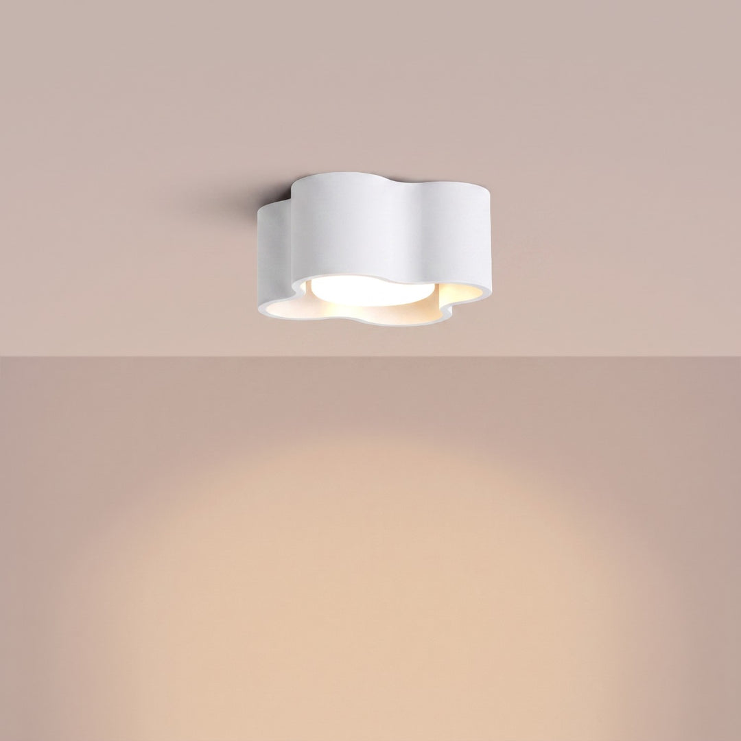Plafonnier Ovio blanc en aluminium, allumé