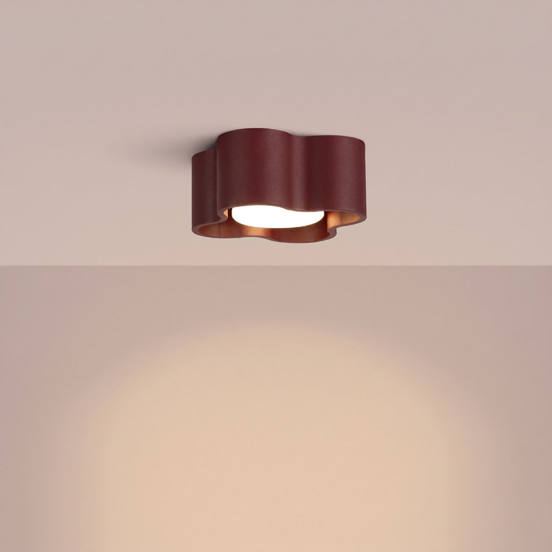 Plafonnier Ovio bordeaux en aluminium, allumé
