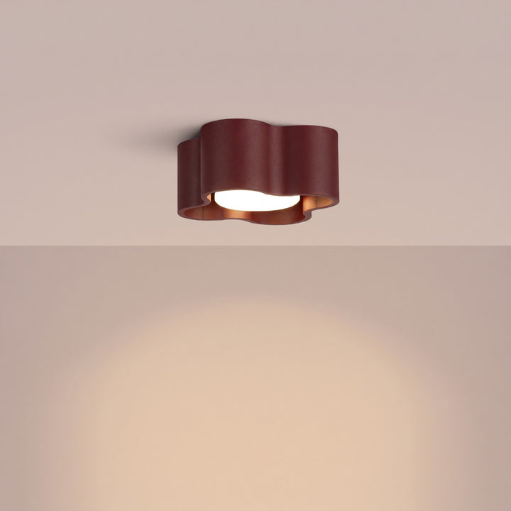 Plafonnier Ovio bordeaux en aluminium, allumé