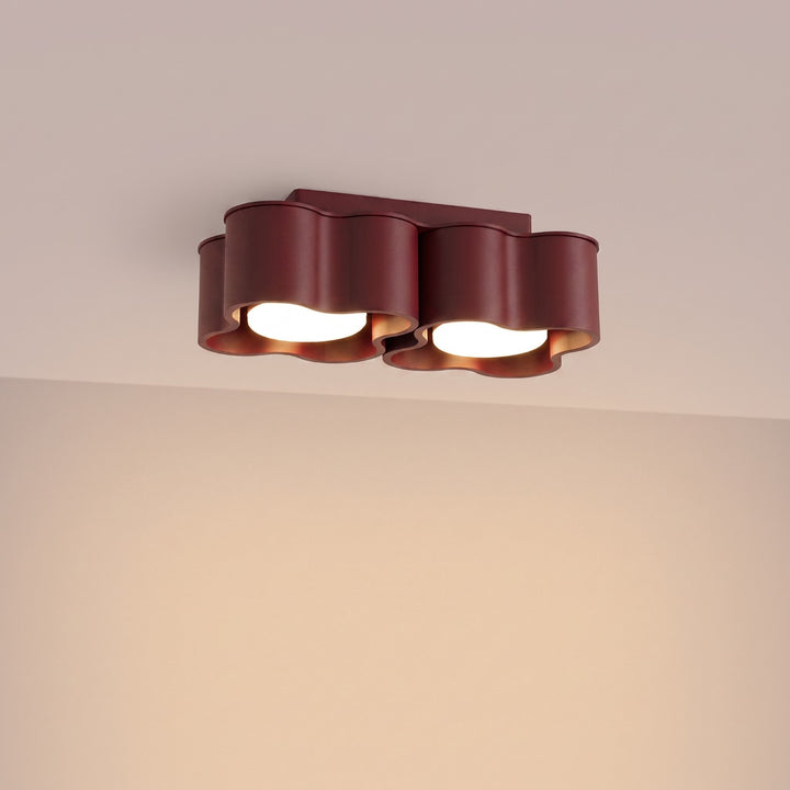 Plafonnier Ovio bordeaux en aluminium, allumé