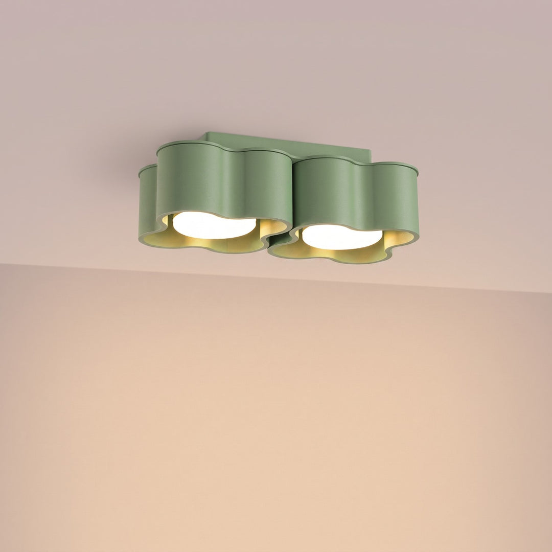 Plafonnier Ovio sauge en aluminium, allumé