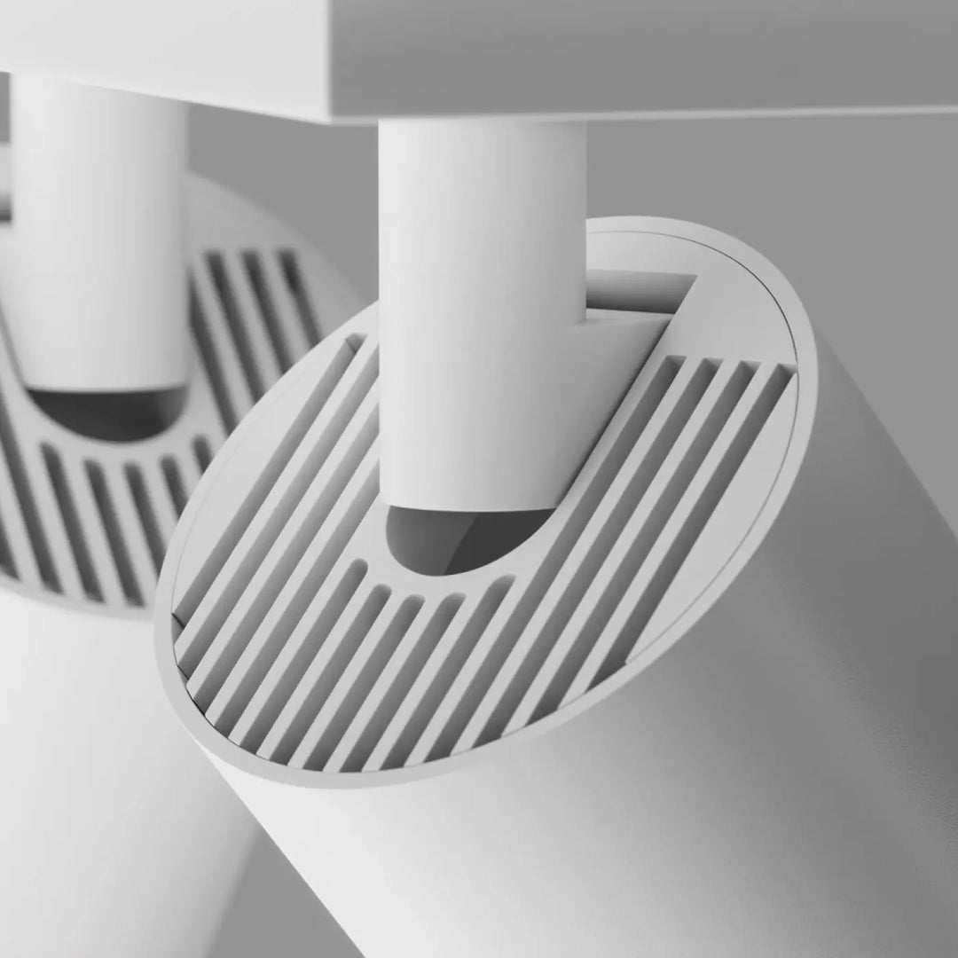 Spot double focus blanche cylindre avec longue base et têtes orientables pour diffusion lumineuse optimale