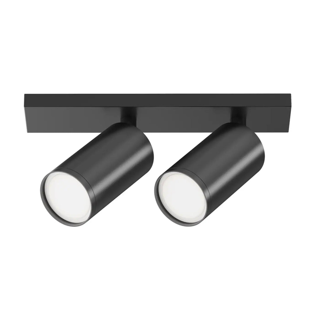Spot double focus têtes orientables en finition mate noire avec longue base et deux projecteurs cylindriques