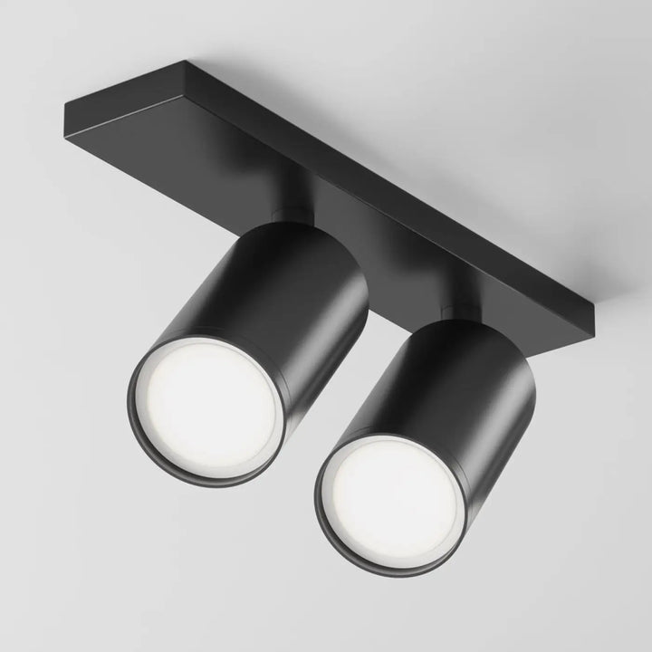 Spot double focus têtes orientables en finition noire mate avec double cylindre et led blanc pour longue base plafond