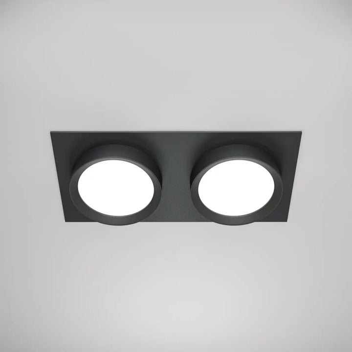 Spot hoop double plafonnier encastré noir avec deux lampes circulaires blanches lumineuses