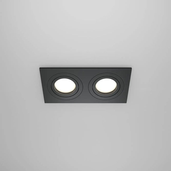 Spot encastrable double noir avec deux ampoules led blanches circulaires modèle atom double carré