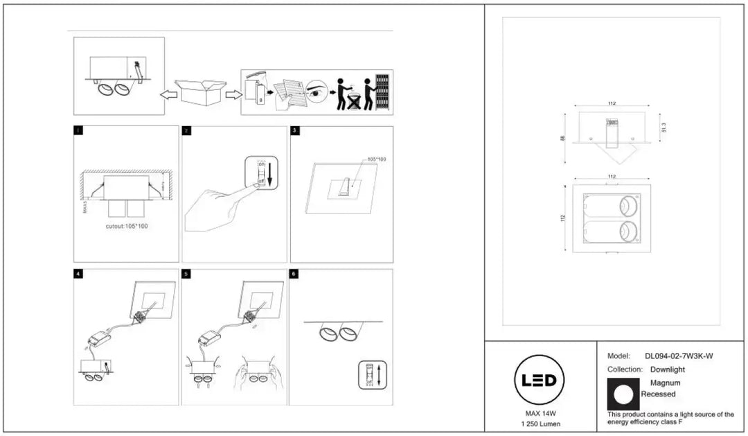 Spot magnum led downlight encastrable double avec boîtier en magnésium modèle dl094-02-7w3k-w