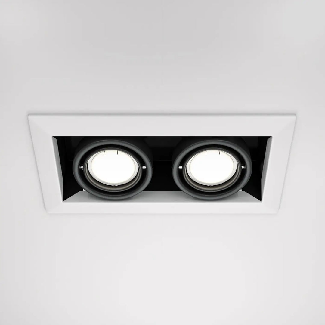 Luminaire encastré rectangulaire blanc avec deux spots ronds noirs spot metal modern double carré en métal moderne