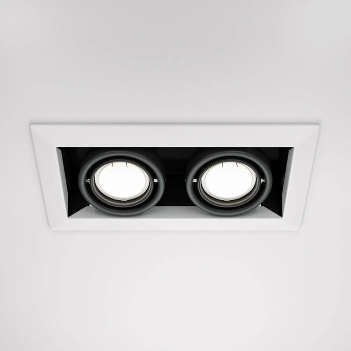 Luminaire encastré rectangulaire blanc avec deux spots ronds noirs spot metal modern double carré en métal moderne