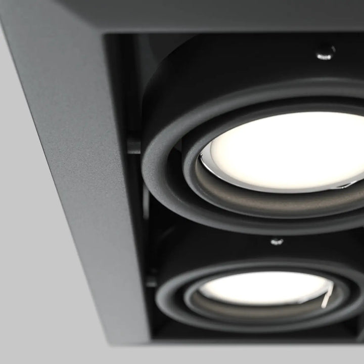 Spot metal modern double carré en métal noir encastré avec deux têtes lumineuses circulaires modernes