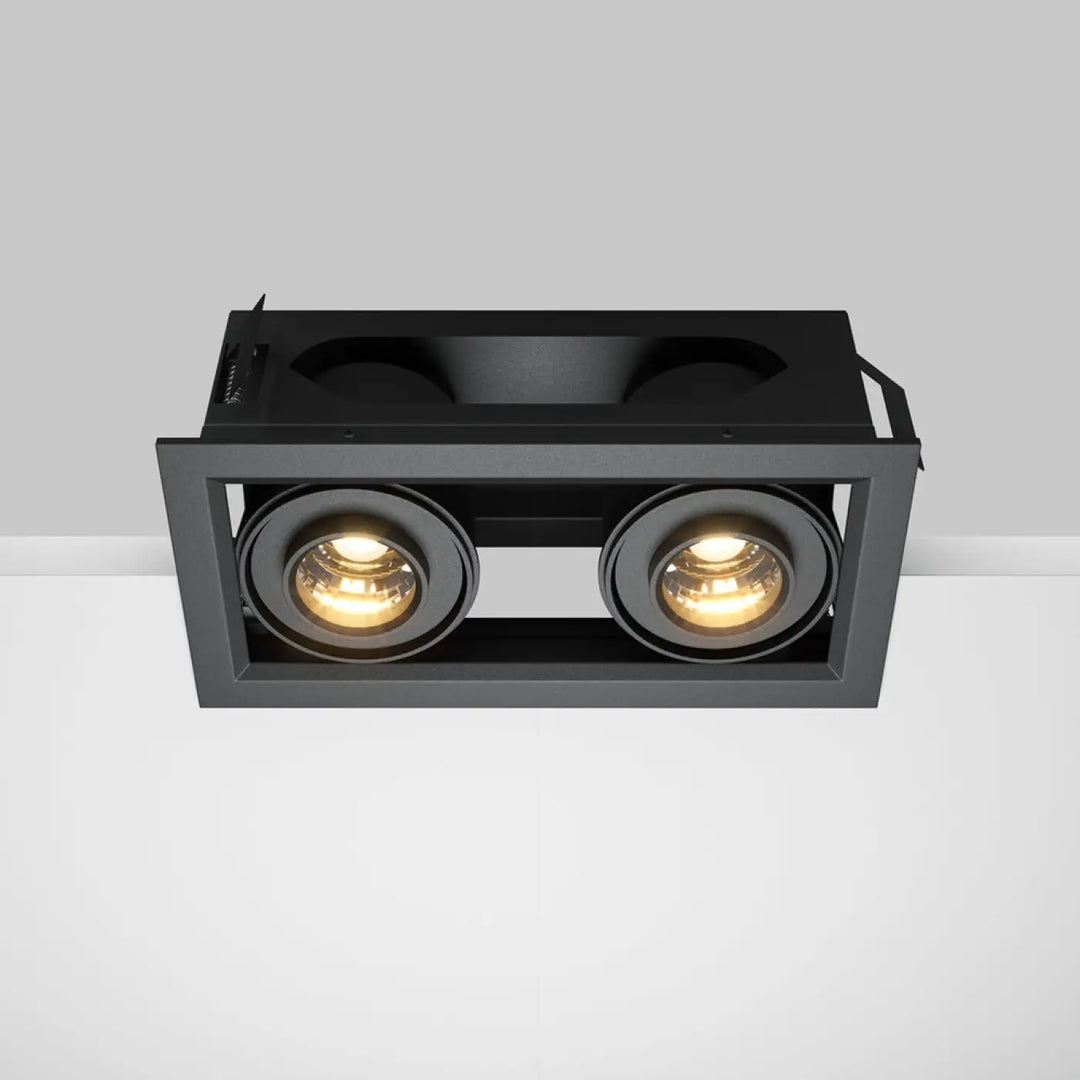 Luminaire encastré rectangulaire noir avec double led circulaire chaud metal modern double spot metal modern