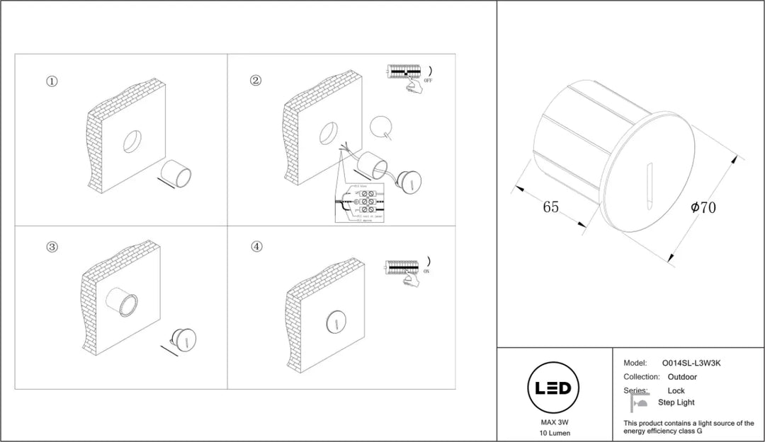Balise ronde cylindrique luminaire extérieur lock avec surface texturée 65 mm hauteur 70 mm diamètre encastrable lock led