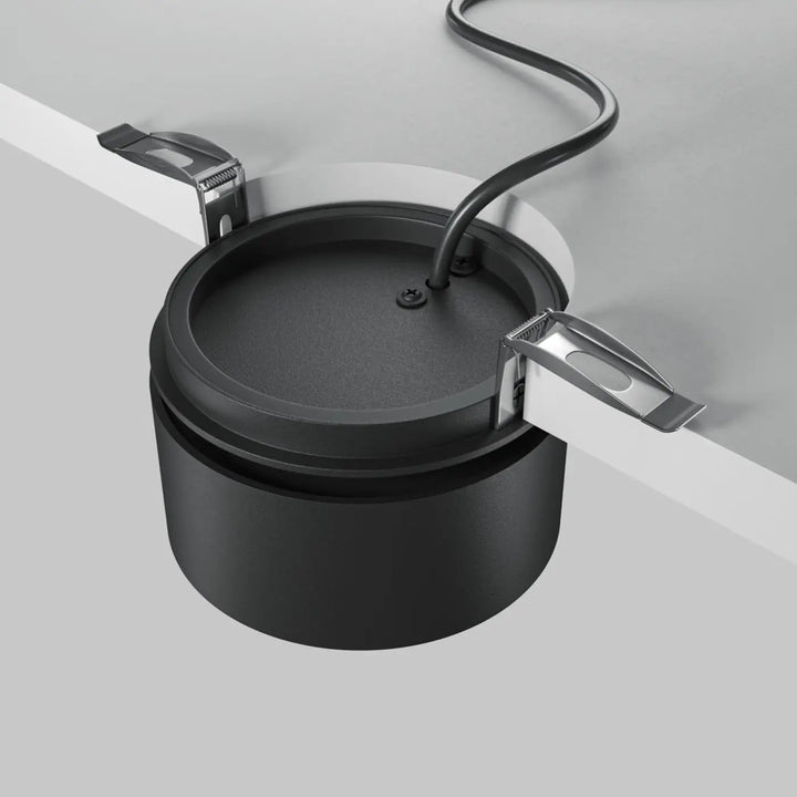 Spot onda boîte de gestion de câbles cylindrique noire avec clips métalliques pour spot encastrable led rétractable