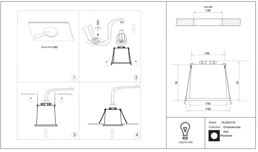Spot encastrable reif avec collerette fine noir et supports réglables pour ampoule gu10 au design moderne