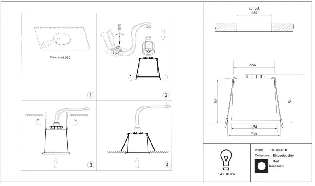 Spot encastrable reif avec collerette fine noir et supports réglables pour ampoule gu10 au design moderne