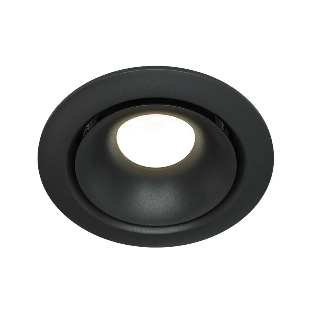 Spot yin spot encastré en finition mate noire avec ampoule gu10 circulaire à centre lumineux blanc doux