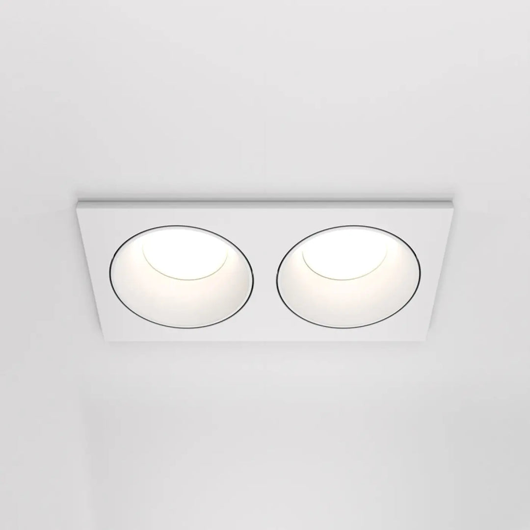 Spot zoom double éclairage encastré rectangulaire blanc avec deux ampoules led circulaires diffusantes