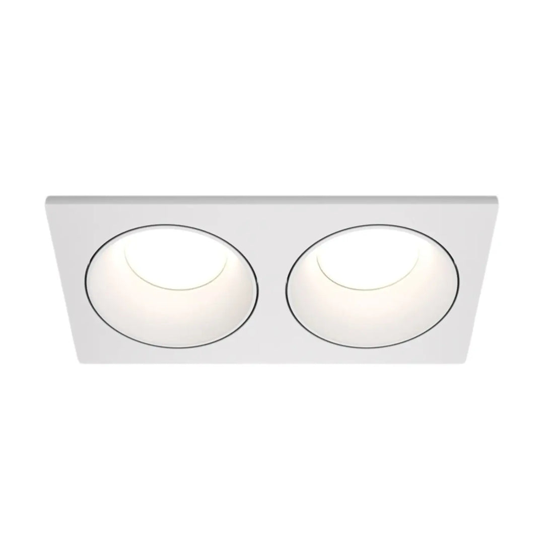 Spot zoom double luminaire encastré rectangulaire blanc avec deux sections circulaires éclairées doucement