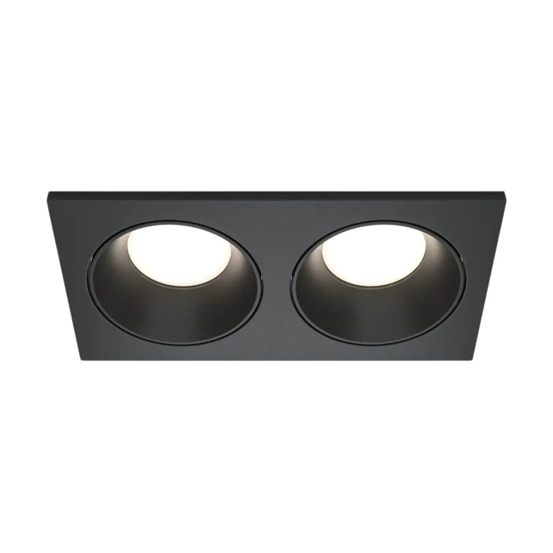 Spot zoom double luminaire encastré rectangulaire noir avec deux spots ronds éclairés