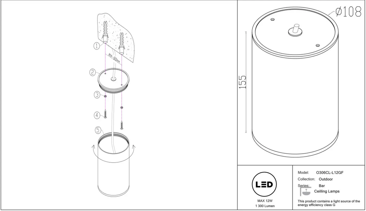 Schéma d'installation du luminaire