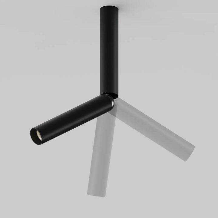 Spot focus tête directionnelle tube fin spot ceiling light fixture with three arms in black with opaque and translucent shades