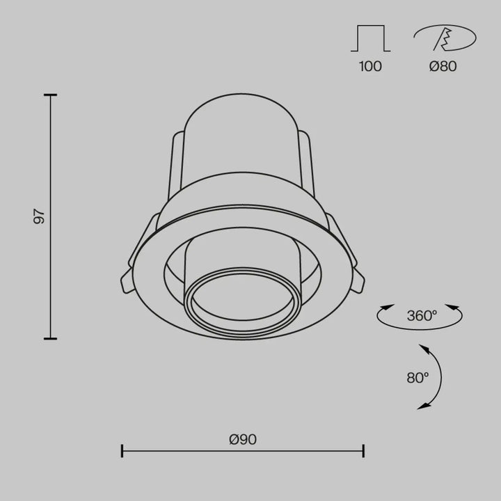 Spot hidden led rétractable en acier noir avec design circulaire moderne et rotation ajustable à 360 degrés
