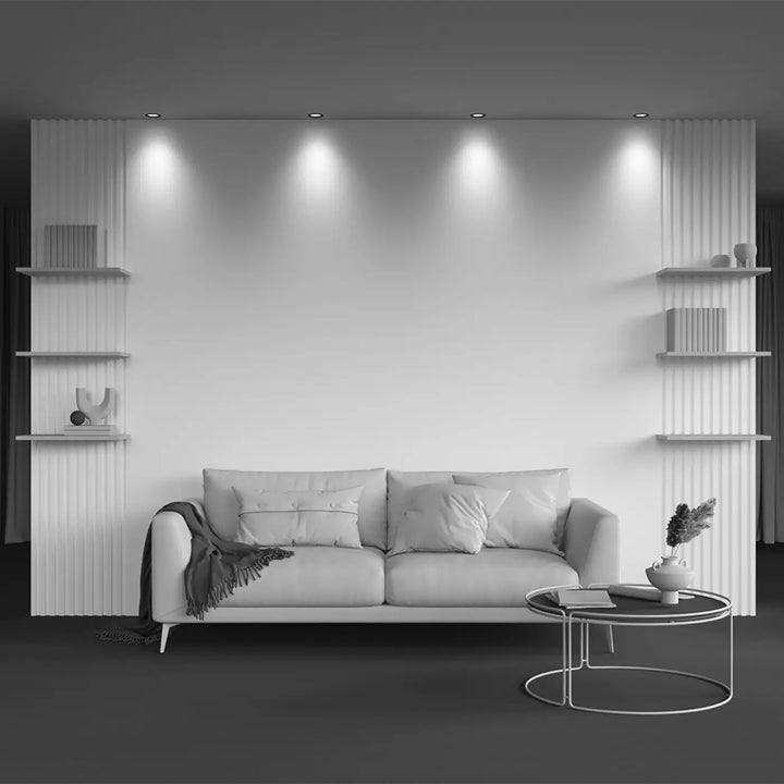 Canapé blanc rond compact spot led encastré avec design moderne et coussins doux blanc chaud