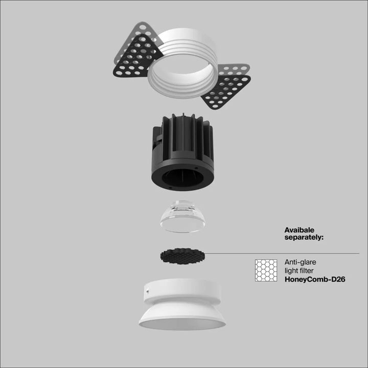 Spot led encastré blanc chaud round compact avec filtre alvéolé modulable pour plafond encastré