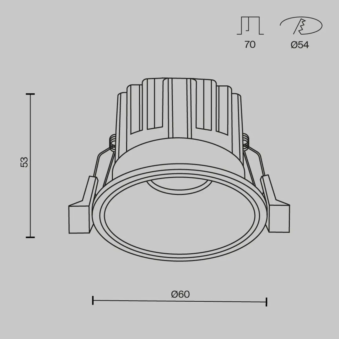 Spot led encastré round compact avec boîtier en aluminium cannelé blanc chaud et fixations circulaires
