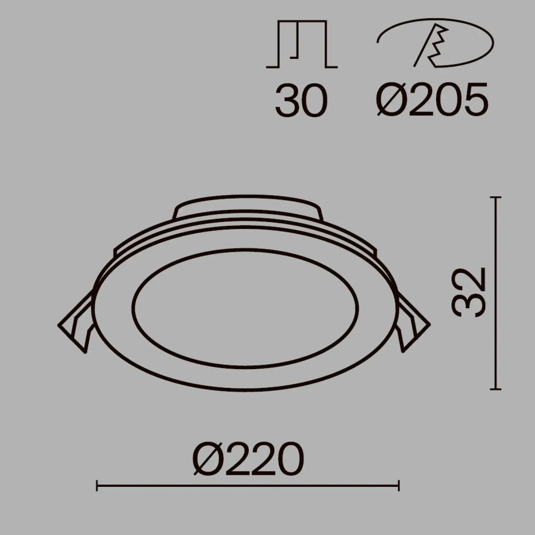 Spot stockton rond encastré en acier blanc avec design minimaliste à anneaux concentriques et trois formats disponibles