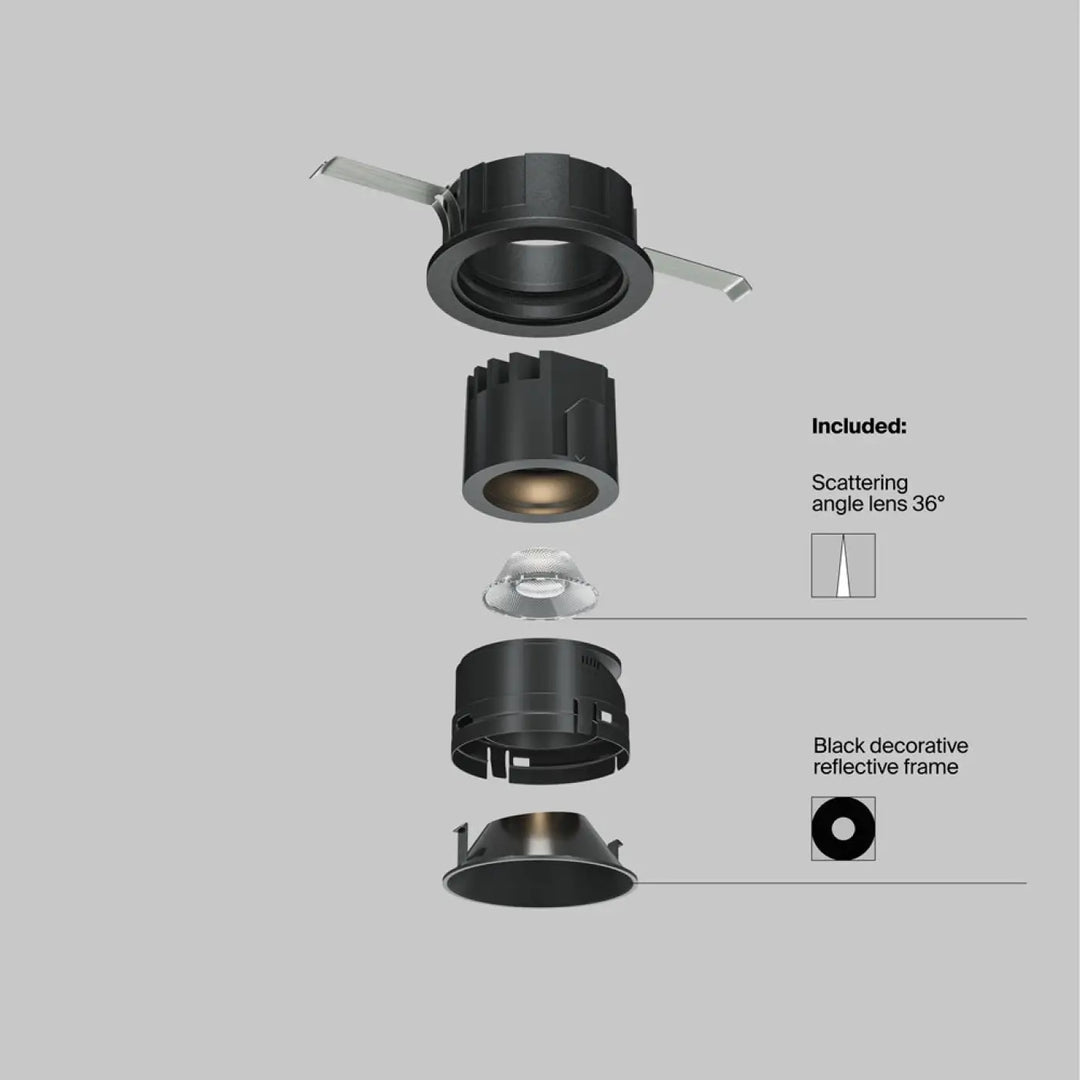 Spot led encastré noir orientable avec lentille angle de diffusion et cadre réfléchissant décoratif led intégrée