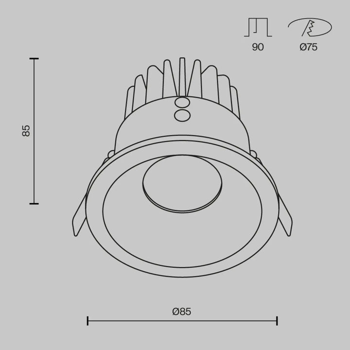 Spot led encastré blanc chaud avec design moderne à anneaux concentriques et ailettes dissipatrices indice ip65