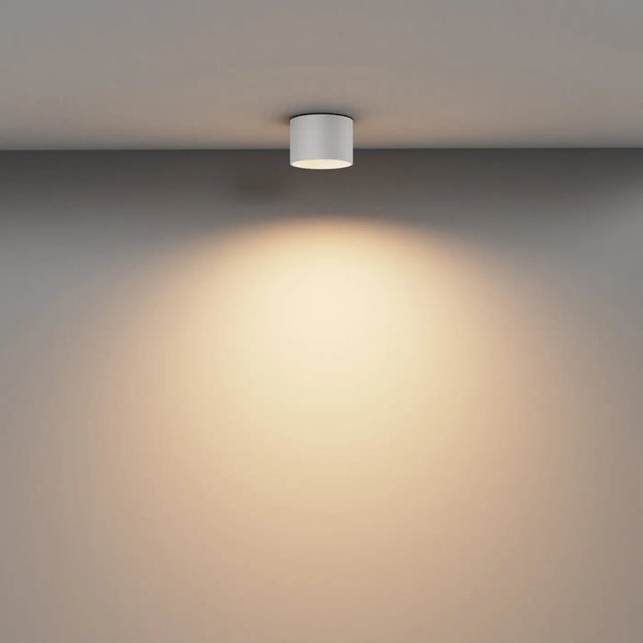 Spot vega blanc led intégrée en cylindre fixé au plafond avec éclairage focalisé et chaud